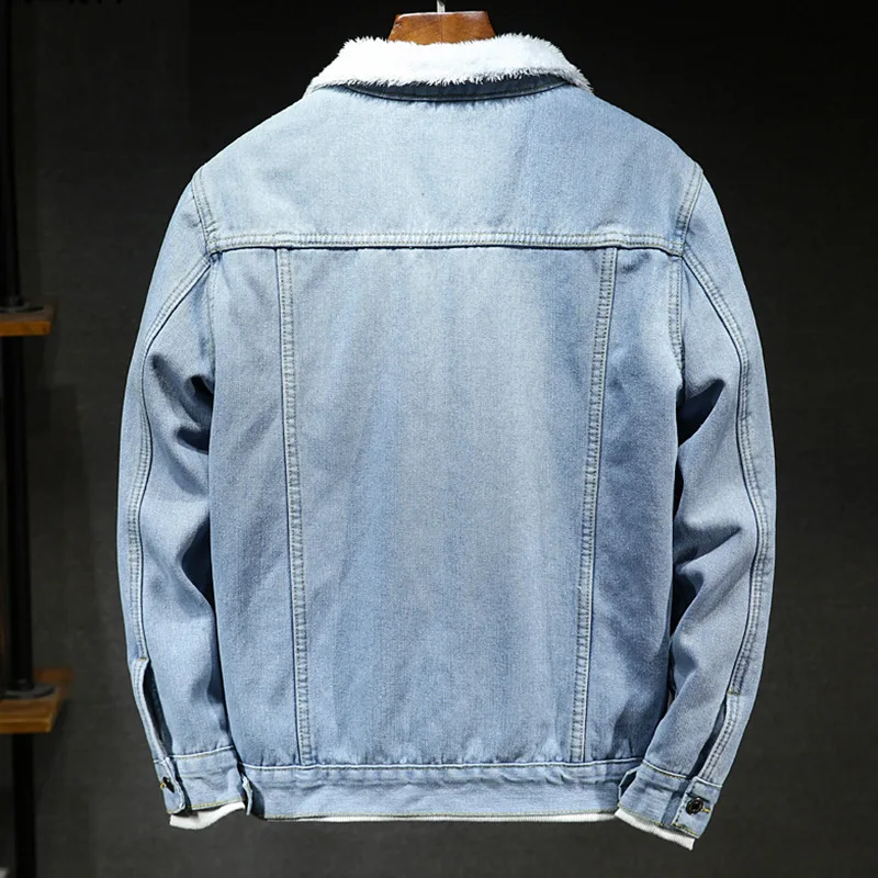 

2020 men's new pure color flocking denim jacket youth epicranium cultivate one's morality joker thickening warm jacket