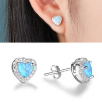 modern women earrings 2022 elegant heart crystal rhinestones stud earrings for women fashion blue imitation opal earrings gift