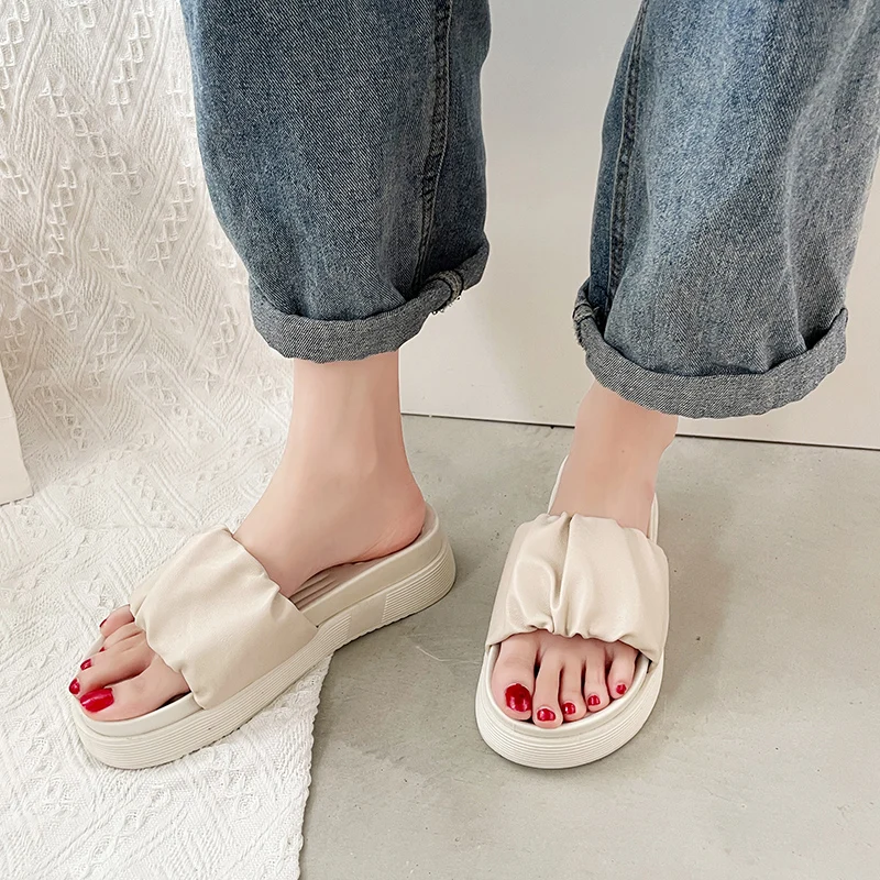 

Med Shoes Slippers Casual Slipers Women Slides Platform Luxury 2021 Flat Rome Fashion PU Female Shoes Slippers Flat Slides Med F