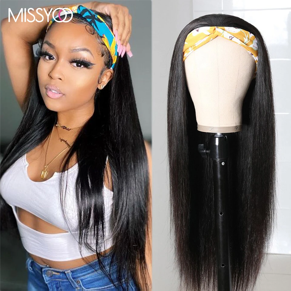 

MISSYOO Straight Wig Headband Wig Human Hair Glueless For Brazilian Remy Black Women Full Machine Made Wig 26Inches 180 Density