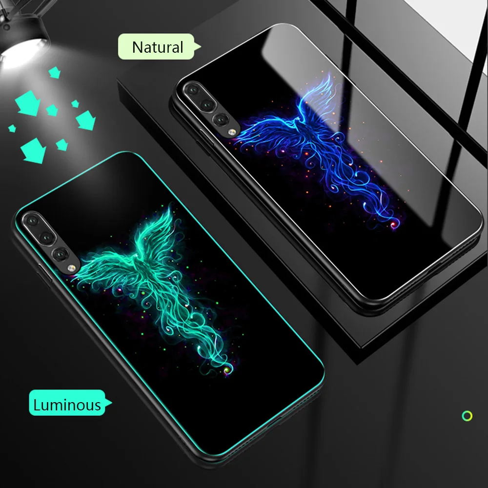 Светящийся чехол для телефона huawei Honor Play 20 Pro 10 9 8 Lite 8X Max для mate 20 P30 P20 Lite Pro для Nova 3 чехол из закаленного стекла - Цвет: Spirit bird