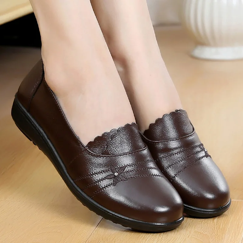 Genuine Leather Flats Ladies Loafers Big Size 41/42 Women Falts 2020 New Arrival Spring Female Casual Flats Woman Shoes