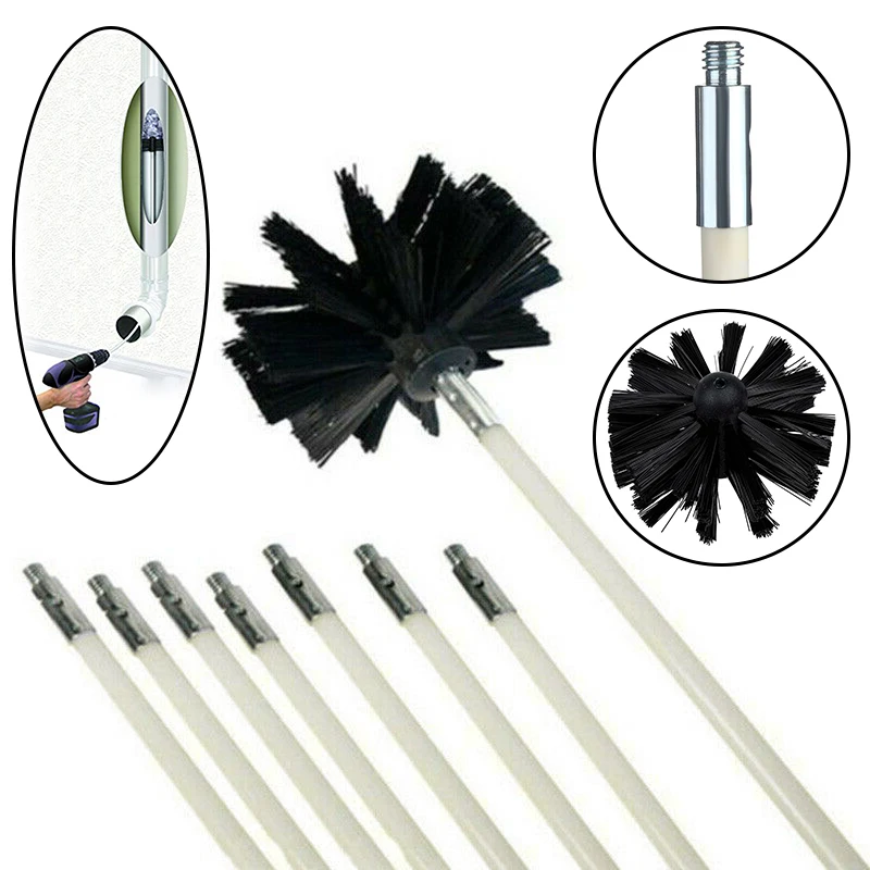 

Drill Powered Chimney Cleaning Flue Brush Cleaner Fireplace Sweep Rotary Set Use 1*Brush head 8 *Connecting Rods Tube Pipe Clean