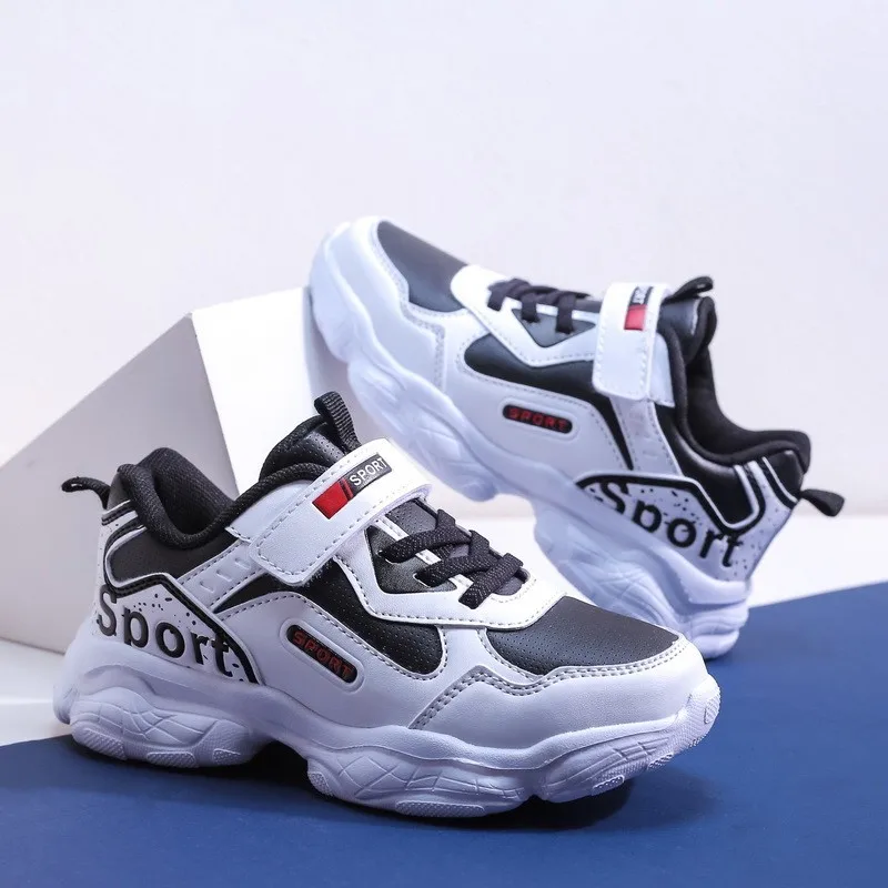 Спортивная обувь для мальчиков модные водонепроницаемые кожаные кроссовки