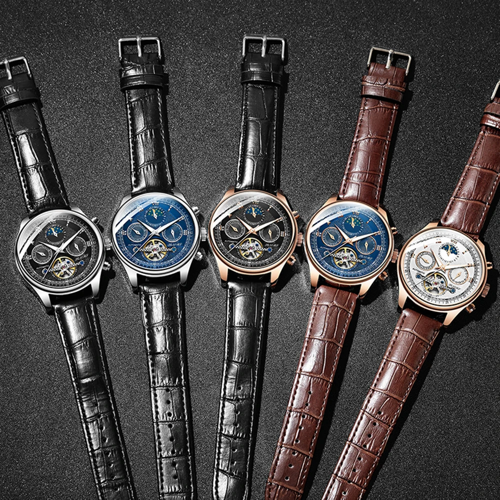 SENORS Для мужчин механические наручные часы Роскошные автоматические фаза Луны