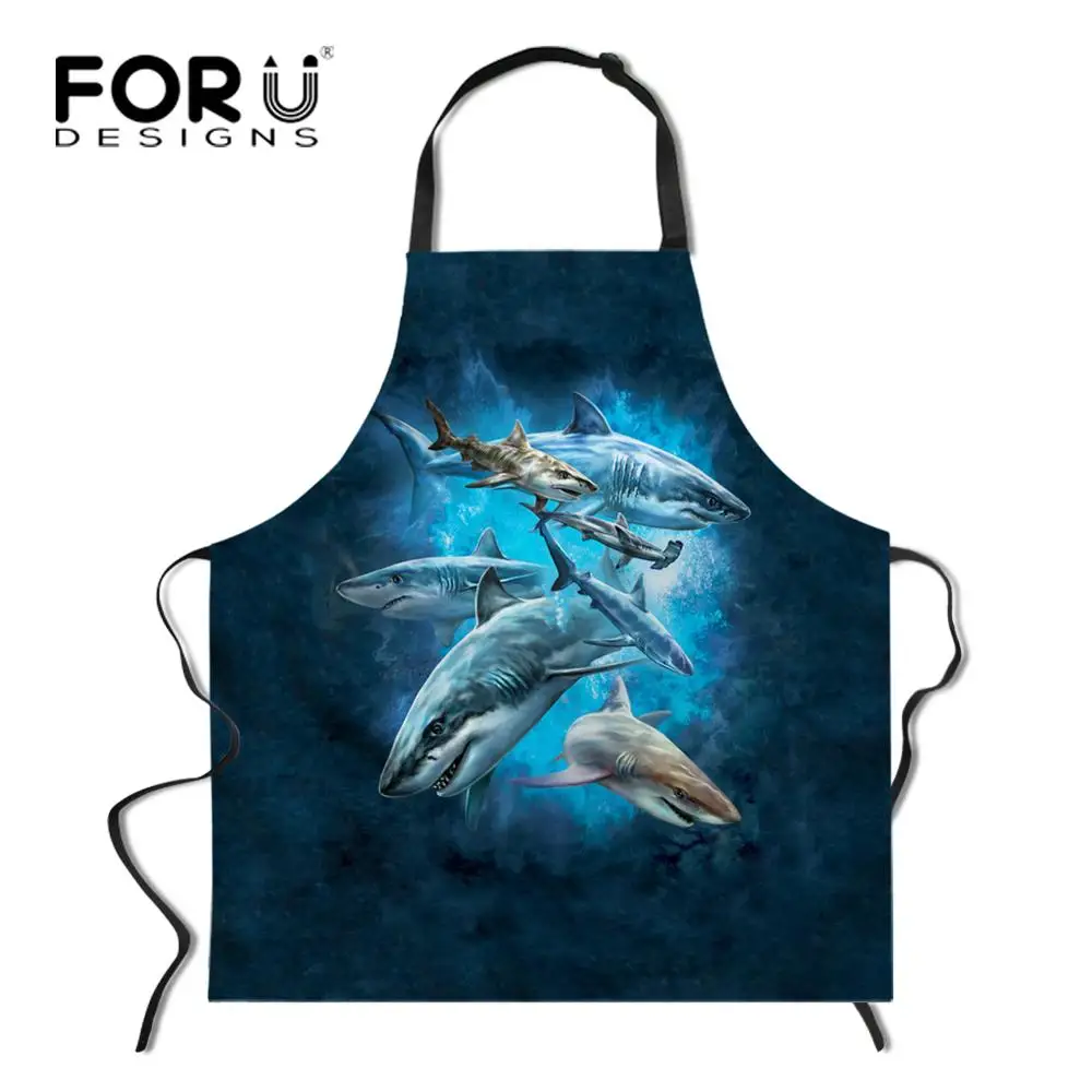 L4520R FORUDESIGNS Shark печать Регулируемый поварский фартук маслостойкий ужин вечерние выпечки Delantal для леди маникюр фартуки - Цвет: L4520R