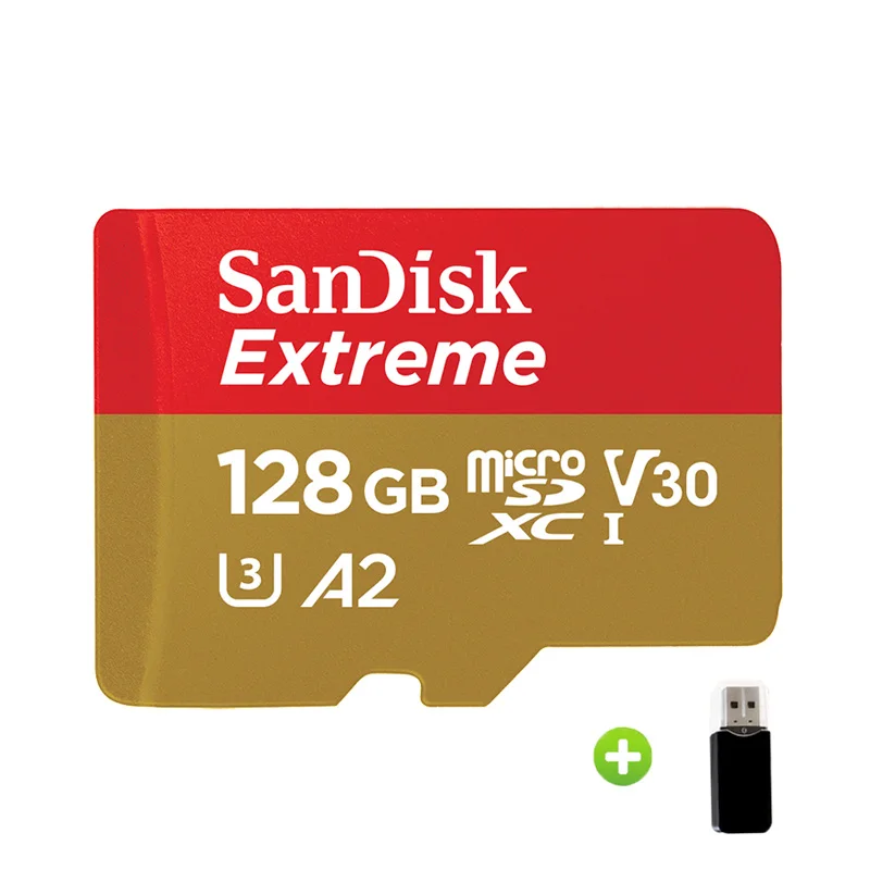 128GB-Card Reader Оригинальная карта памяти SanDisk Micro SD, 64 ГБ, A2, экстремальная карта памяти, 128 ГБ, 256 ГБ, 160 Мб/с, TF карта, флеш-накопитель для смартфона - Емкость: 128GB-Card Reader