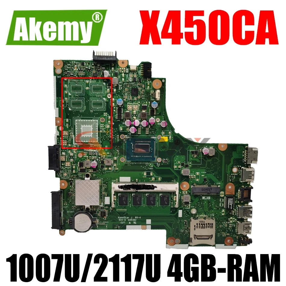 

Материнская плата AKEMY X450CC для ноутбука ASUS X450CA X450C, оригинальная материнская плата 4GB-RAM 1007U/2117U GM