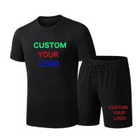 custom logo men sets short sleeve print tracksuit men sportswear casual 2 pieces set t shirtshorts sport suits
