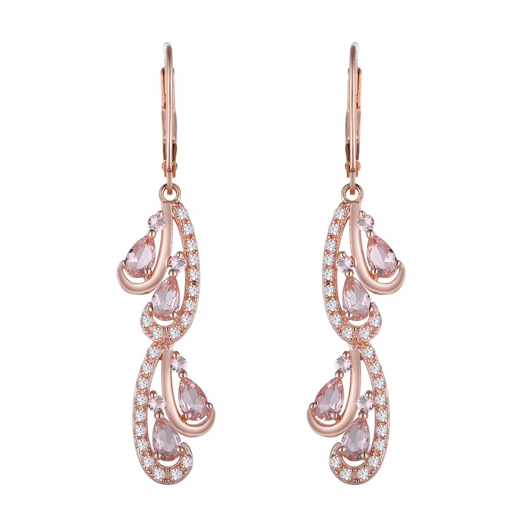 

GZ ZONGFA Genuine 925 Sterling Silver Drop Earrings for Women Created Pink Morganite Gemstone 14K Rose Plated Fine Jewelry