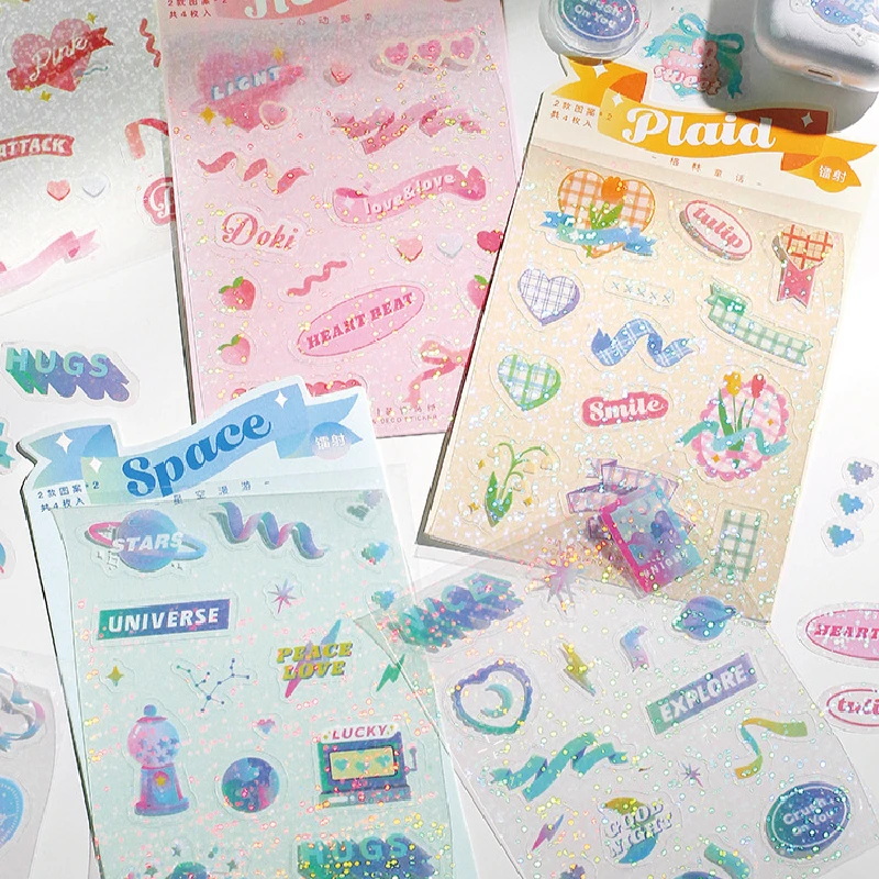 

Cute Heartbeat series Laser Sticker DIY Scrapbook Bottom Collage Phone Computer Diary Happy Plan Decoration Sticker