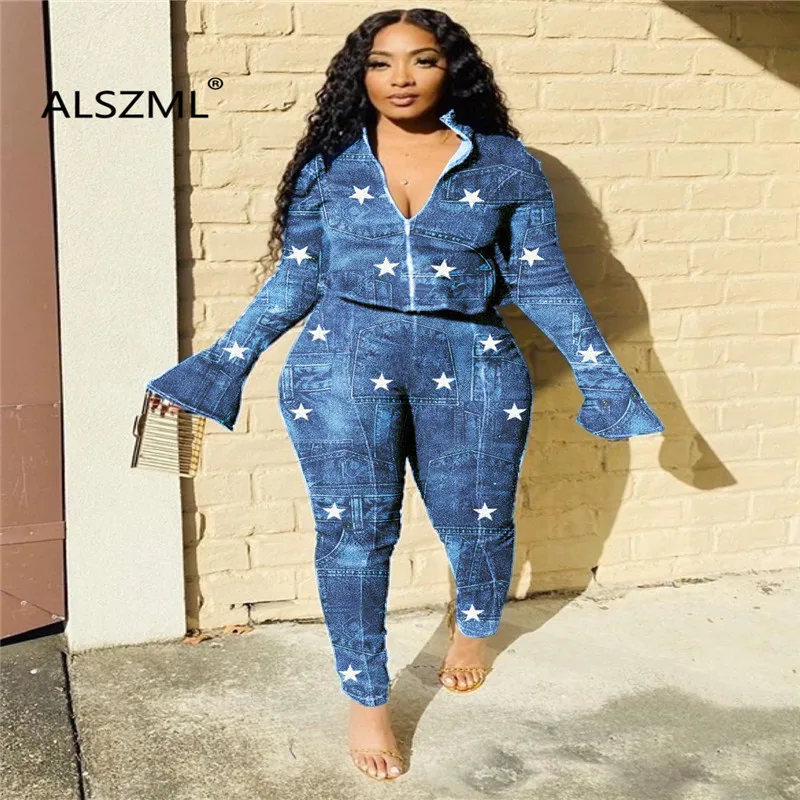 Глубокий v образный вырез синий топ с длинным рукавом и леггинсы Комплект из 2