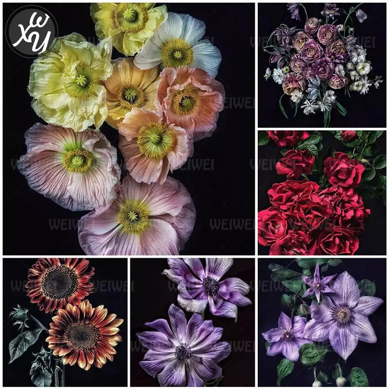 

Наборы для алмазной живописи с красивыми цветами 5D для взрослых, наборы для вышивки крестиком в виде пиона, подсолнуха, алмазная вышивка, мо...