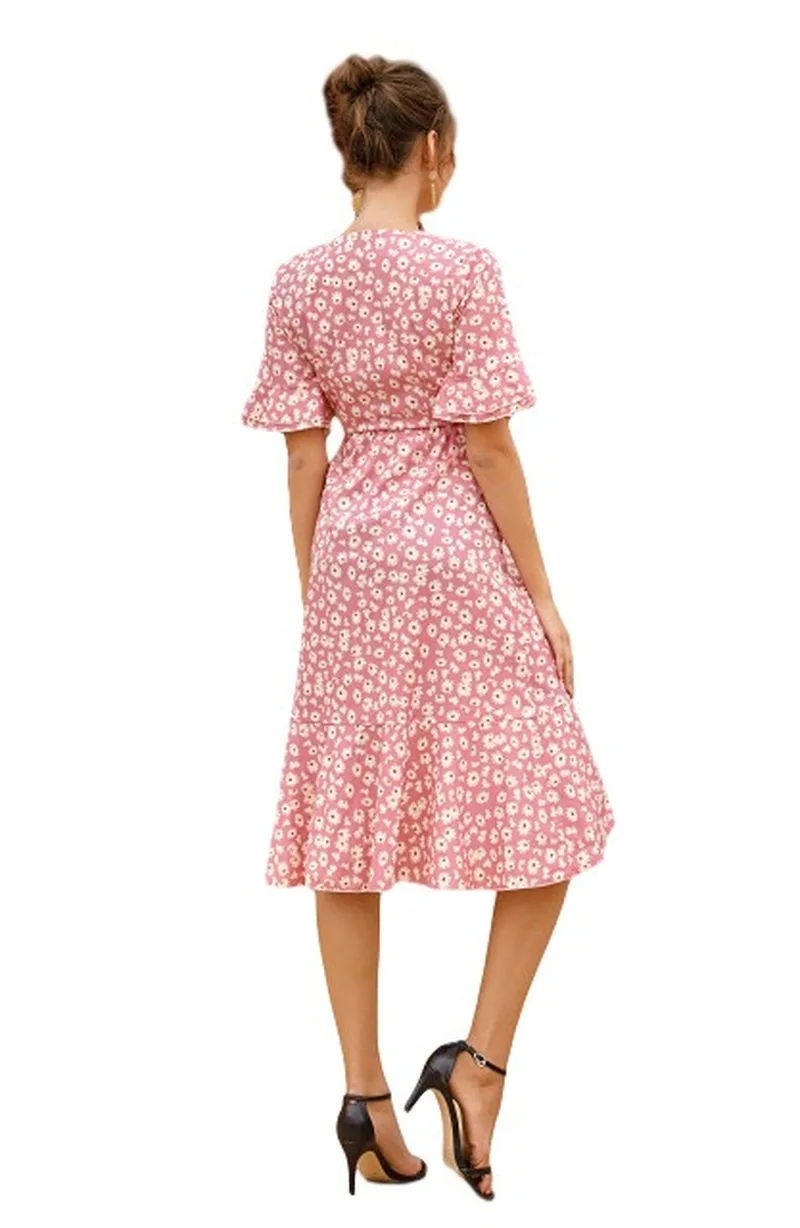 

Women Dress Summer European and American Women Clothing New V-neck Bohemian Style Floral Printed Dress