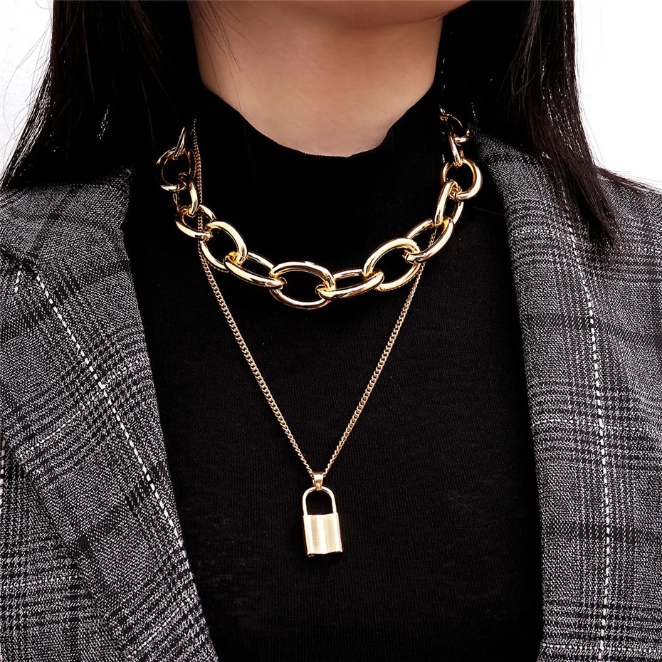 Ingemark панк Lover's Lock кулон ожерелье в богемном стиле ключица Золотая толстая цепочка ожерелье подарок на день Святого Валентина