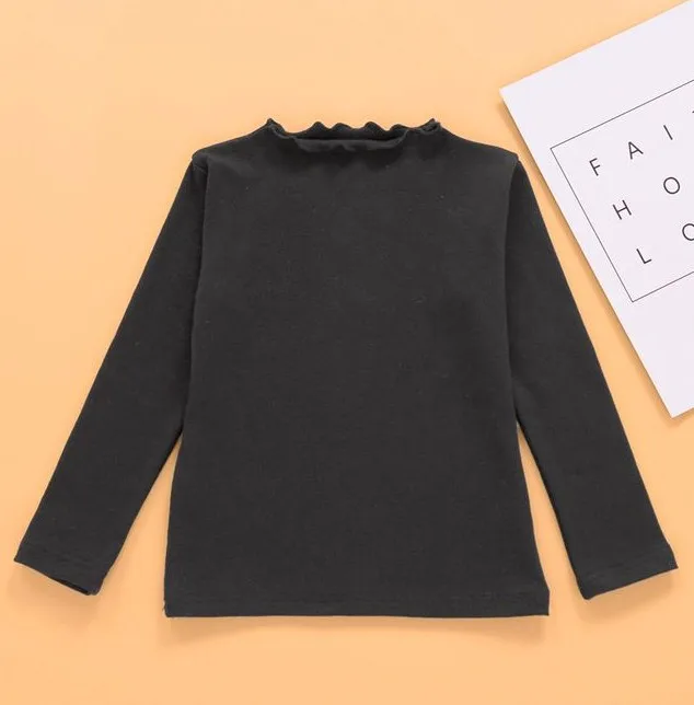 

Baby's Fashionable Solid Color Casual Base Pullover Round Lace Collar Long Sleeve Loose Cotton Top Daily Life