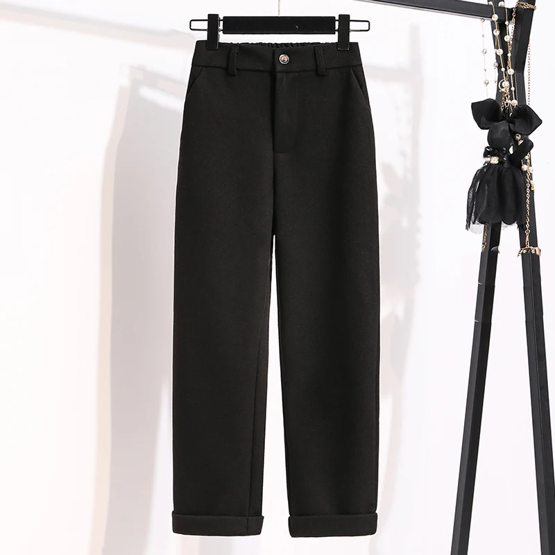 Женские твидовые шаровары модные однотонные брюки с высокой талией