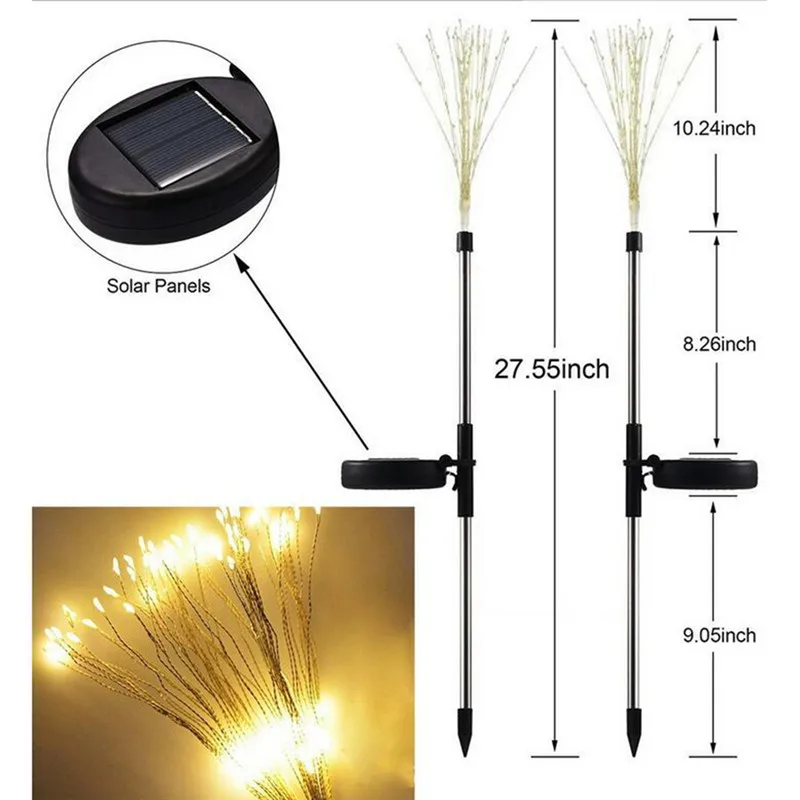 ZANCAKA 120Leds Solar Energy Ground Inserted Dandelion Lamp Firework Garden Plant Path Waterproof Light For Outdoor Decor | Лампы и