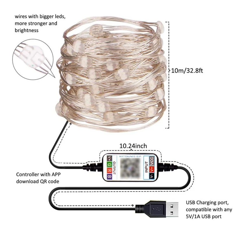 

20Key 10M 100LED Color Changing LED Fairy Lights Music Bluetooth RGB Waterproof Wire String Light for Bedroom