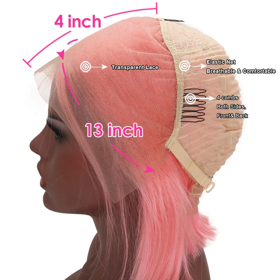 Парики из цветных человеческих волос розовые передние парики на сетке