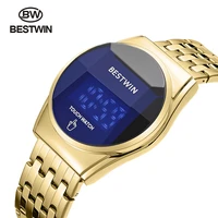 new fasion luxury brand bestwin led screen mens watches 3bar waterproof men wristwatch stainless steel watch relogio masculino