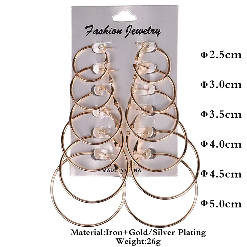 

Hiphop Big Circle Hoop Earring Set Fashion Gold&Silver Color Earrings For Cool Women Girls High Quality Ear Ring