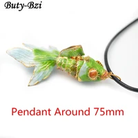 75mm cute cloisonne goldfish fish pendant black leather cord chains necklace fashion party jewelry