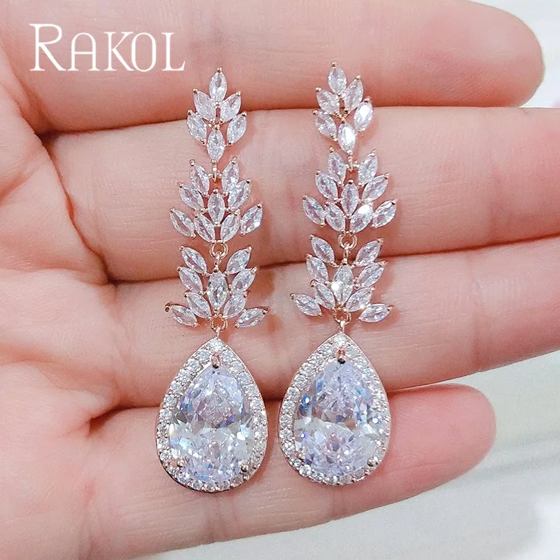 RAKOL роскошный длинный синий кристалл AAA CZ свадебный искусственный кубический