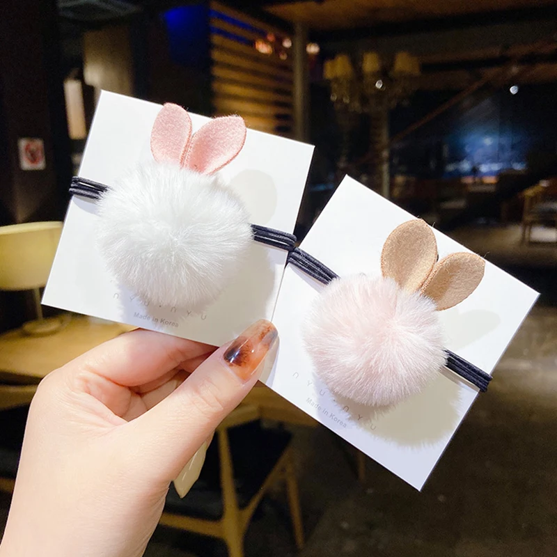 

[Xwen] 2021 New Girls Cute Soft Head Rope Elastic Rubber Bands Plush Rabbit Ear Hair Circle Headdress Fashion Hair Accessories