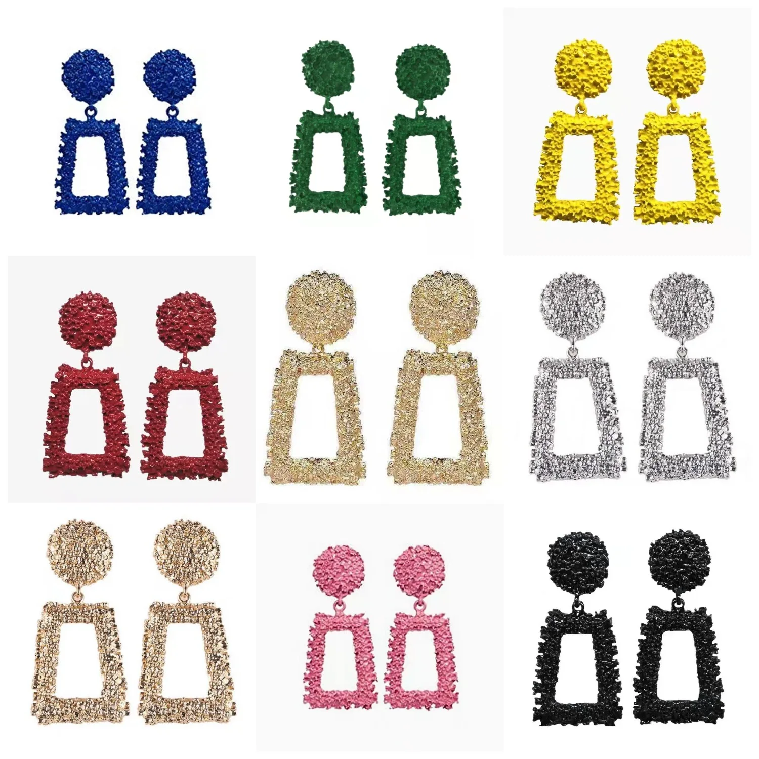 

Fashion Personality Earrings For Women Tri-Color Metal Material Creative Geometric Shape Girl Pendant Earrings Trend Party Gift