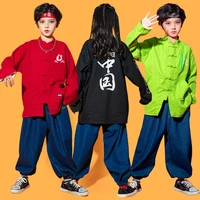 chinese traditional kpop hip hop clothing frog button shirt top streetwear jeans pants for girl boy jazz dance costume clothes