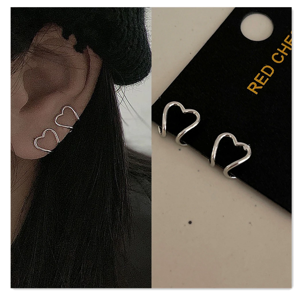 2022 Korea Silver Color metal Geometric Heart Ear Cuff Stackable Simple C-shape Clip Earrings Women Aesthetic Jewelry | Украшения и