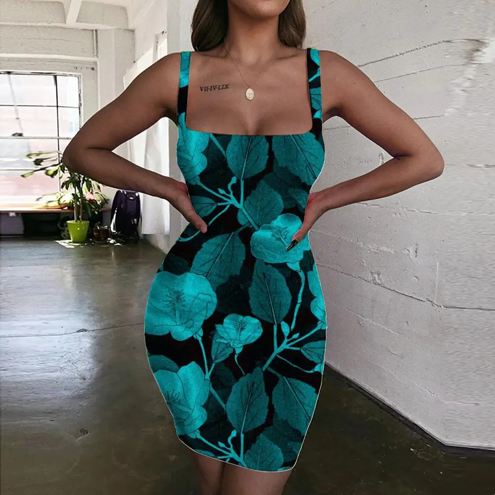 

Giyu Brand Flowers Dresses Women Green Ladies Dresses Leaf Sundress Art 3d Print Womens Clothing Club New Beach Fashion
