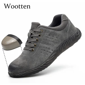 Мужская Рабочая обувь размера плюс, кожаная, дышащая, строящаяся, уличная, ударопрочная, стальная, неубиваемая, защитная обувь # LD868