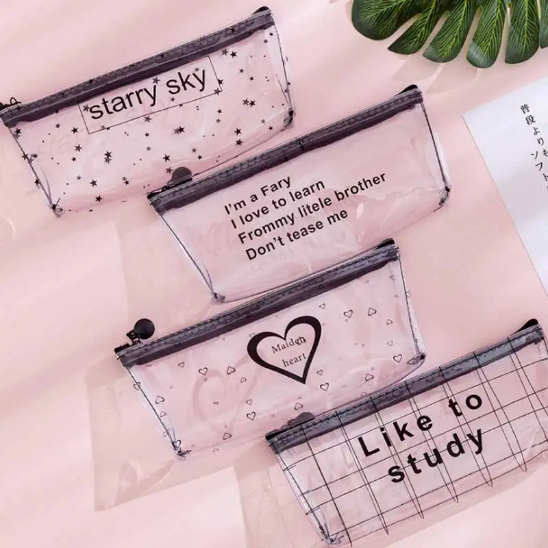 

Kawaii Starry Sky Heart Pencil Case for Girls Boys Gifts School Cute Transparent Pencil Box Pencilcase Korean School Stationery