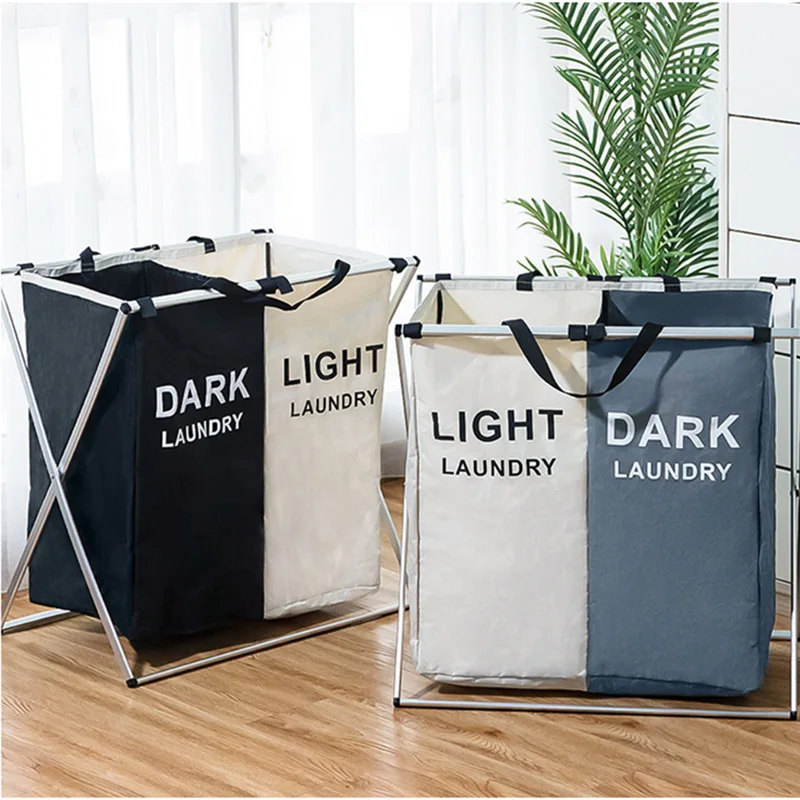 

Dirty Clothes Storage Basket Three Grid Organizer Waterproof Home bathroom Basket Collapsible Large Laundry Hamper Basket