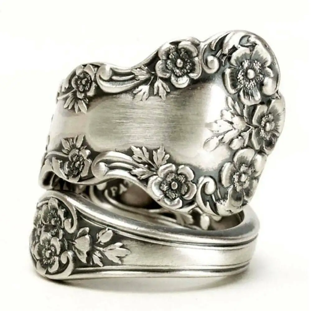 

Vintage Antique Color Finger Stylish Open Rings Graceful Engraved Flower Pattern Women Party Daily Wedding Jewelry Gift