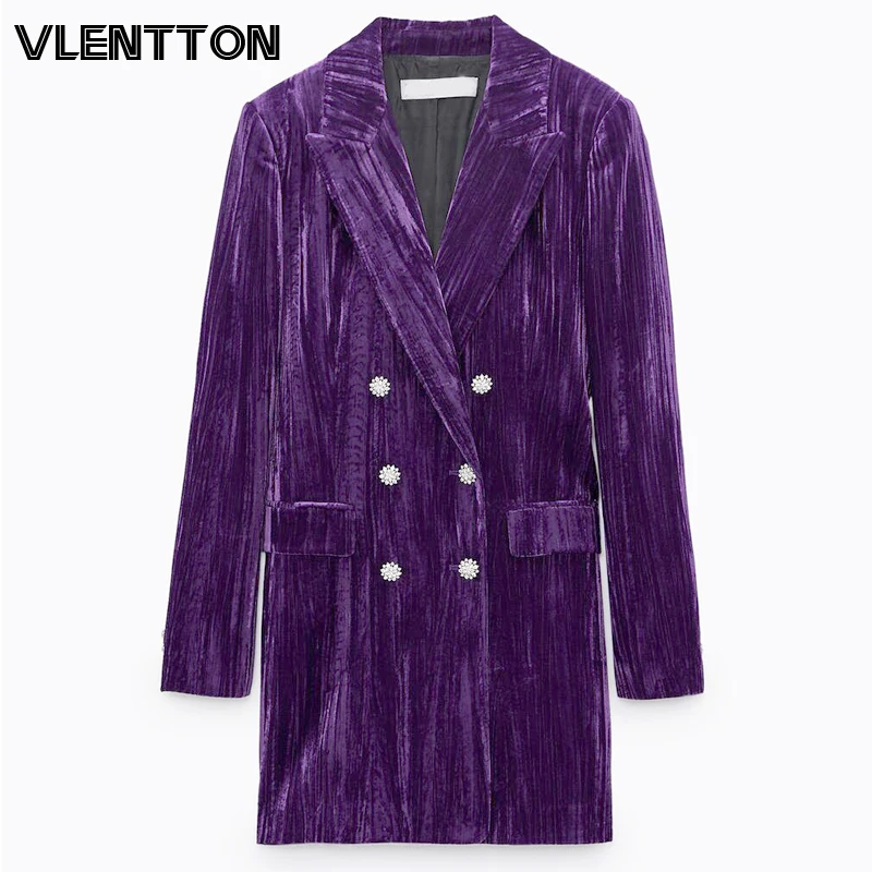 Осенне-зимние Бархатные блейзеры и куртки женские винтажные фиолетовые Шикарные