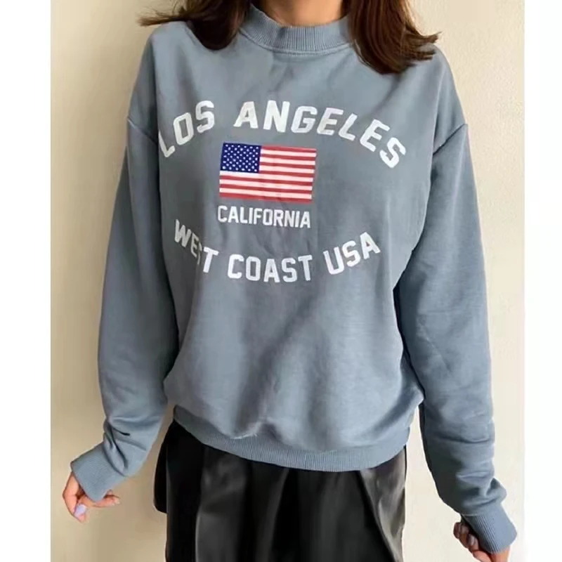 

Light Blue Lettered Printed American Fashion Women Sweatshirt 2021 Autumn Winter New Oversized Sweatshirt for Girls To Keep Warm