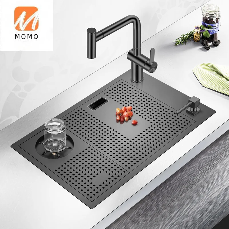 

Скрытая Кухонная мойка ручной работы, чашка для ополаскивания, спринклер для воды, кухонный кран, сушилка с интеллектуальным откидным покры...