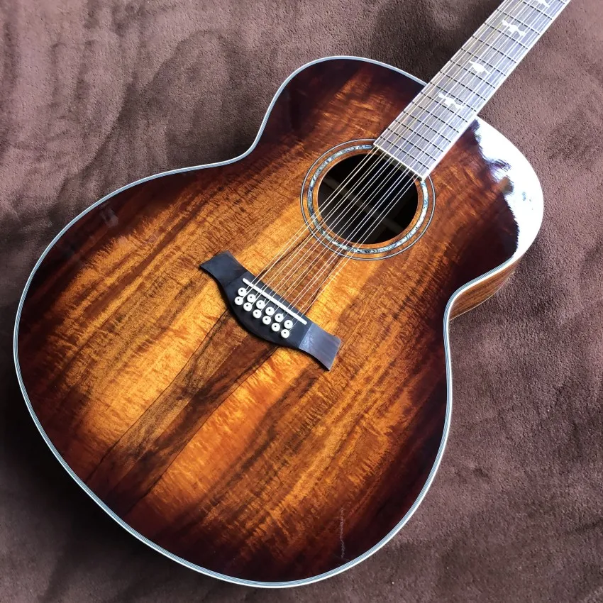 Free shipping in stock 43-inch JUMBO model koa wooden acoustic guitar black cut corner electric | Спорт и развлечения