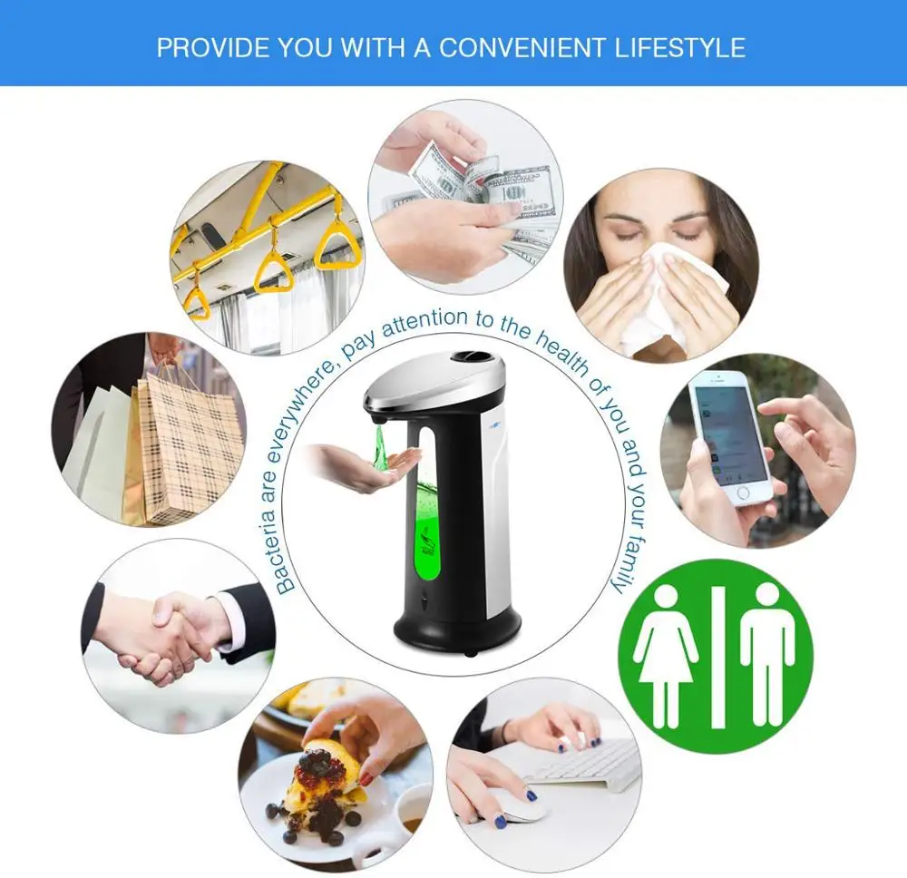 

Liquid Soap Dispenser 400Ml Automatic Intelligent Sensor Induction Touchless ABS Hand Washing Dispensers for Kitchen Bathroom