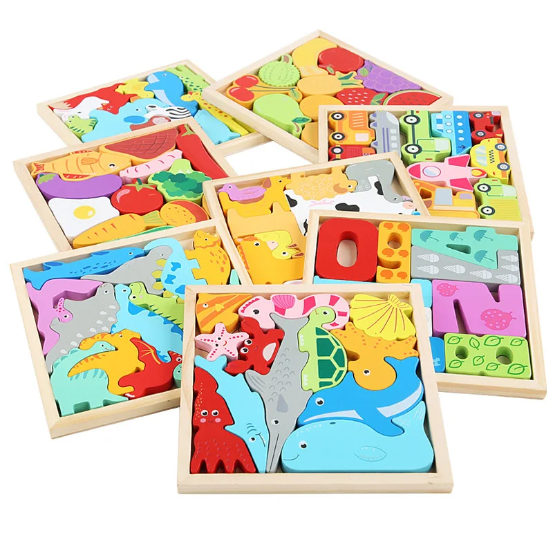 

3D Jigsaw Puzzle Cartoon Animal Cognitive Toys Matching Stacking BalanceChildren Baby Wooden Early Educational Board