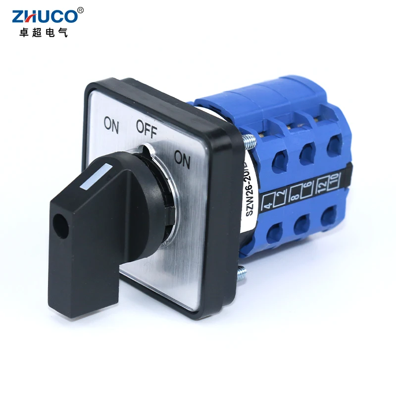 ZHUCO SZW26/LW26-20 ON-OFF-ON 3 фазы 64x64 мм 48x48 мм, крепление на панели, электрические кулачковые переключатели, универсальный переключатель