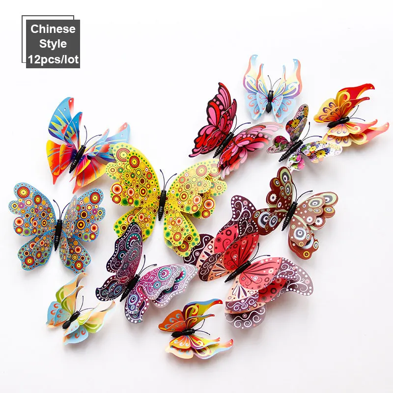 Новый 3D двухслойный стикер стены бабочки для украшения дома декоративная