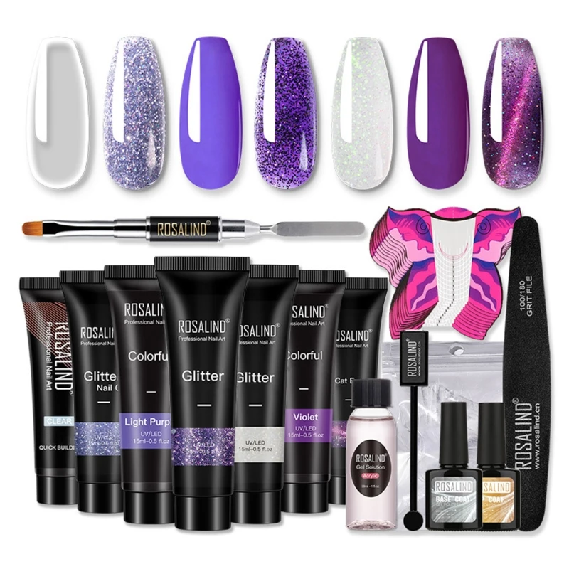 

7 Colors UV Gel Quick Building Builder Nail Tips Finger Extension Brush Top Base Coat False Nails Manicure Decoration Tool