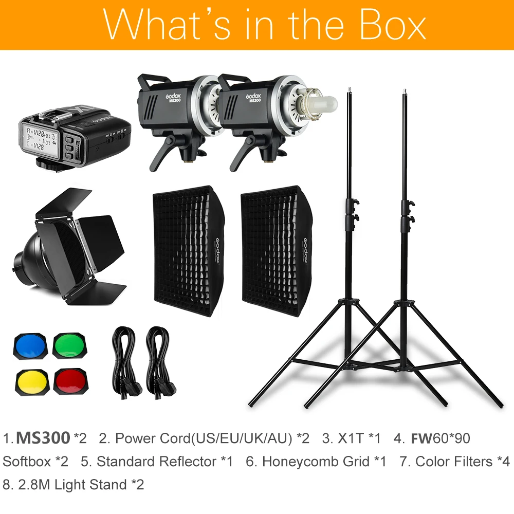 Вссветильник шка Godox MS300 600Ws 2x300Ws для фотостудии софтбокс осветительная стойка 280