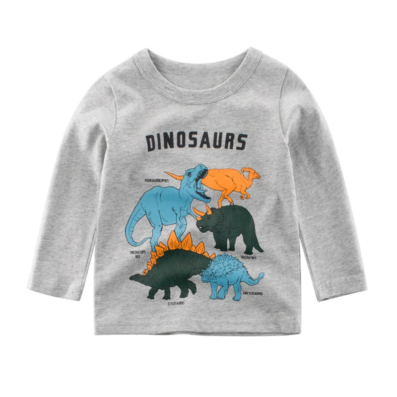 

Новинка 2019 года, осенняя одежда для маленьких мальчиков футболка с принтом динозавра хлопковые детские футболки с длинными рукавами для ма...