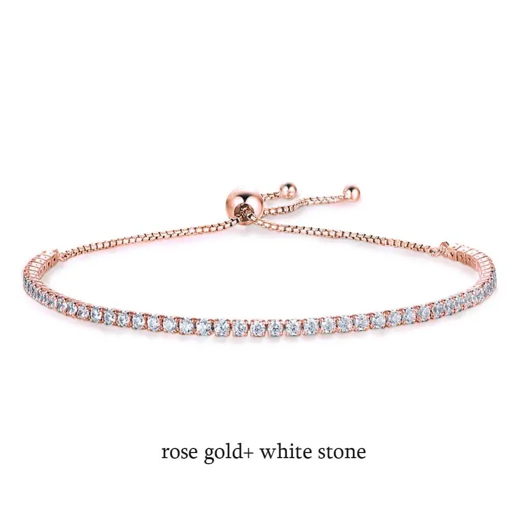 Rore Gold White CZ TONGZHE оригинальные теннисные браслеты для женщин из стерлингового серебра 925 пробы, белый синий розовый камень, розовое золото, ювелирная коробка, цепочка, браслет - Окраска металла: Rore Gold White CZ