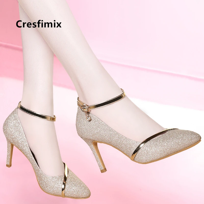Cresfimix/женские пикантные свадебные туфли золотистого цвета на высоком